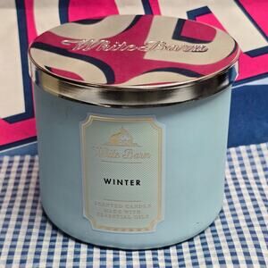 BBW Winter White Barn Blue Jar & Wax Large 3 Wick Candle Holiday Home Fragrance
